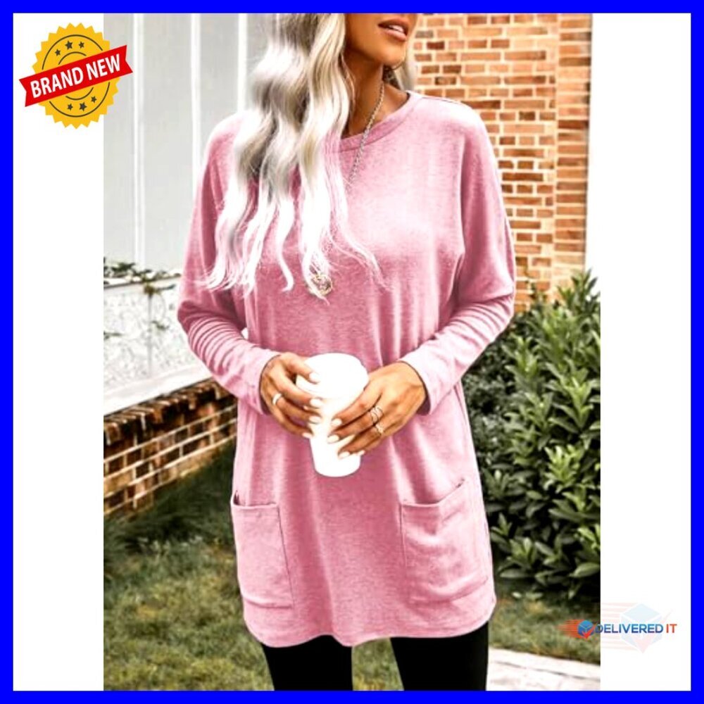Long Sleeve Pullover Tunic Dress Casual Chic Oversized Sweatshirt Mini - Picture 3 of 7